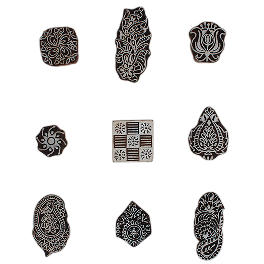 Set of 9 Piece New Mix Wooden Printing Block