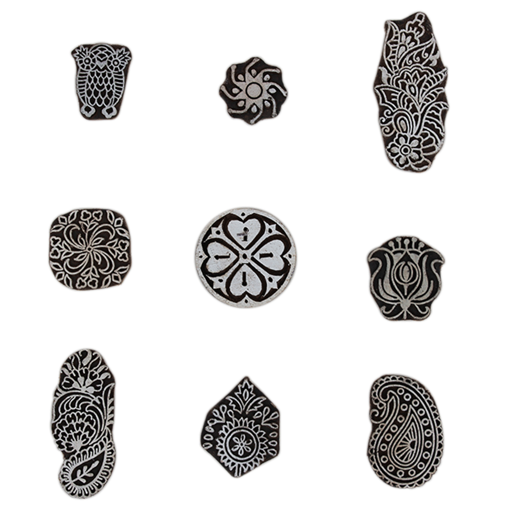 Set of 9 Piece New Mix Wooden Printing Block