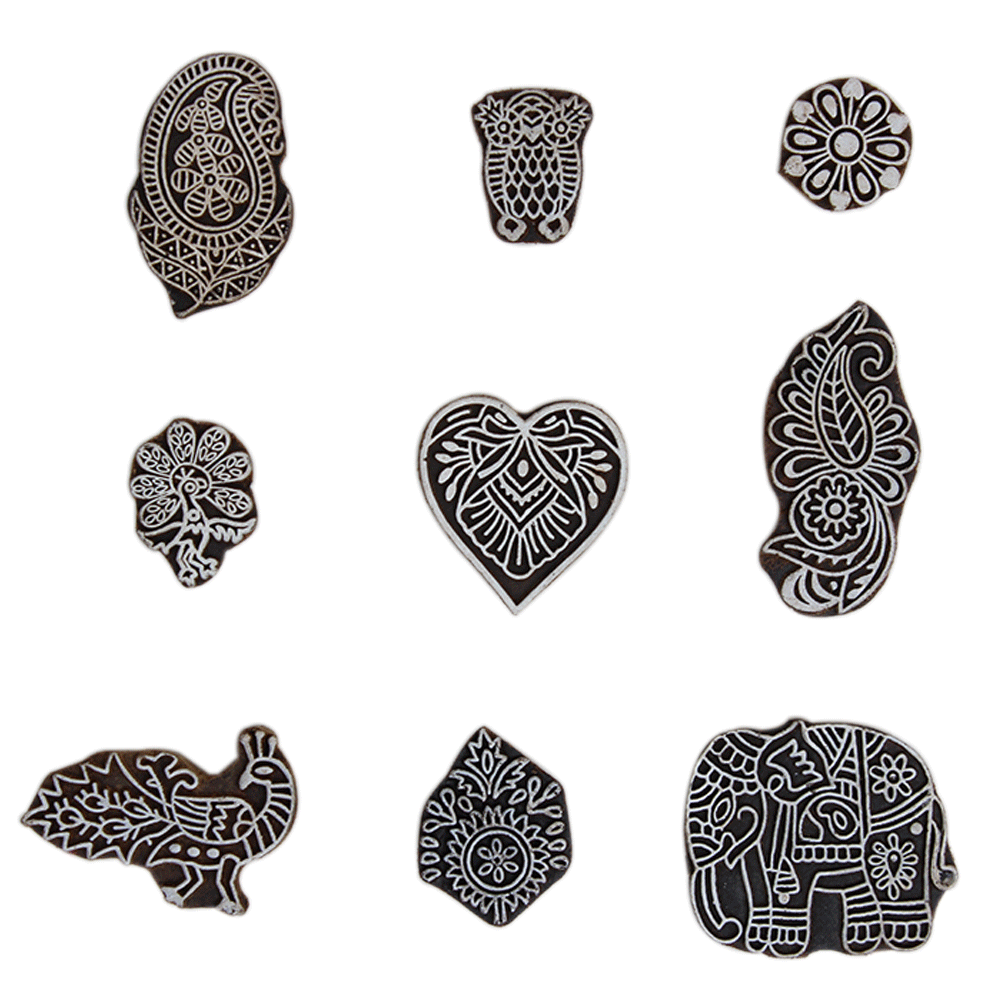 Set of 9 Piece New Mix Wooden Printing Block