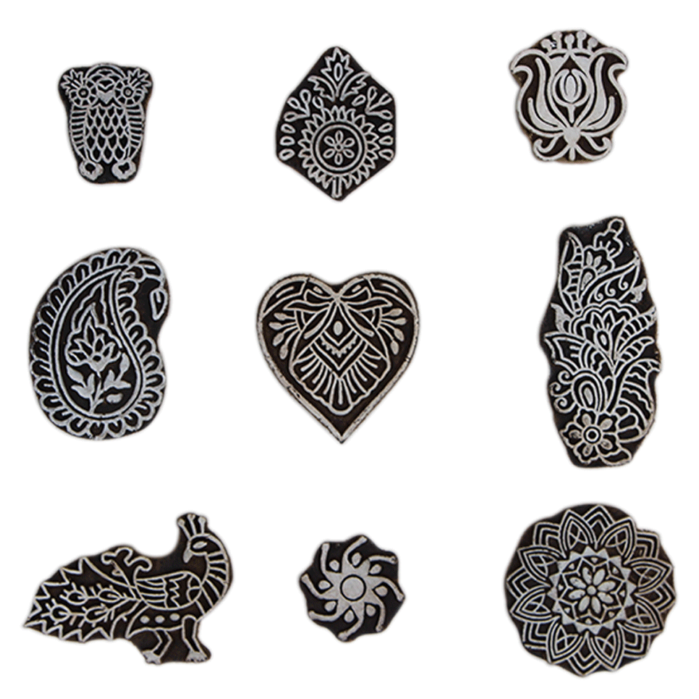 Set of 9 Piece New Mix Wooden Printing Block