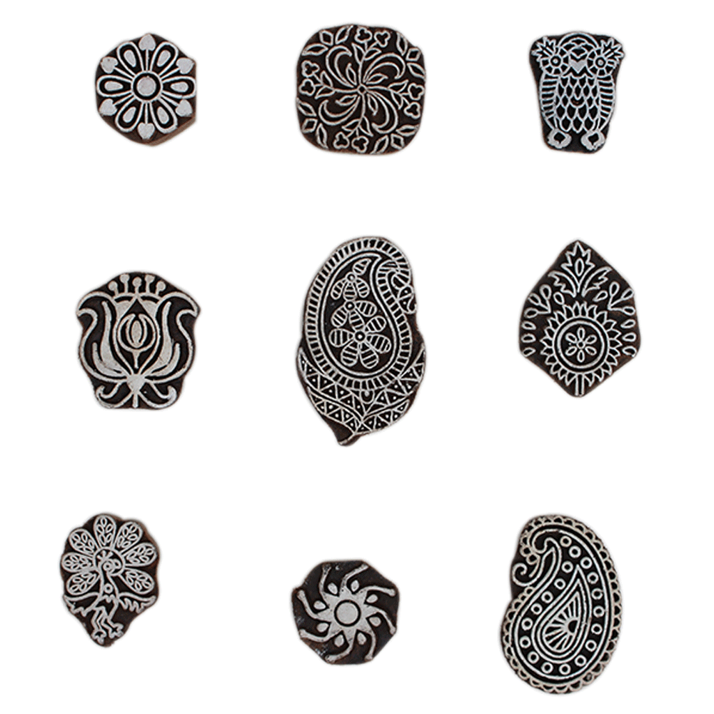 Set of 9 Piece New Mix Wooden Printing Block