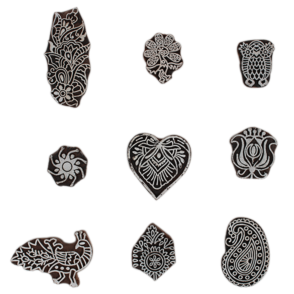 Set of 9 Piece New Mix Wooden Printing Block