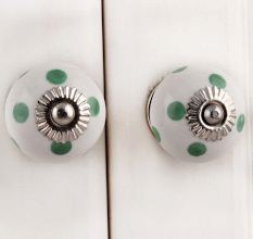 White Green Polka Dot Ceramic Cabinet Knob