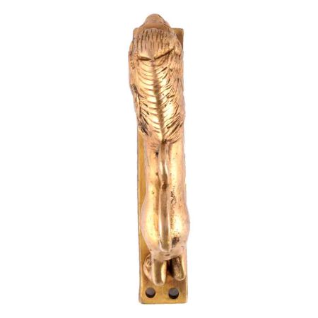 Hand Carved Golden Brass Lion Figurine Door Handles