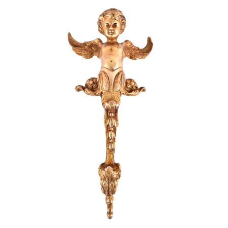Angel Boy  Figurine  Door Handler In Gold Brass