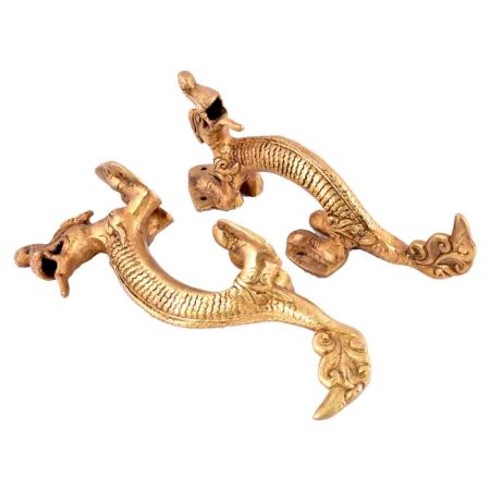 Handcrafted Golden Dragon Door Handle In Brass