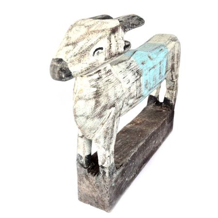 White and Black Long Body Wooden Cow