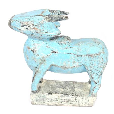 Blue Coloured Hand Made Wooden Cow