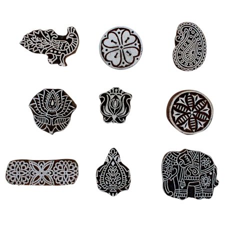 Set of 9 Piece New Mix Wooden Printing Block