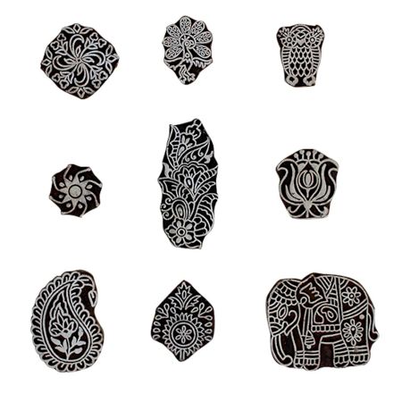 Set of 9 Piece New Mix Wooden Printing Block