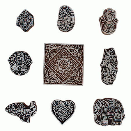 Set of 9 Piece New Mix Wooden Printing Block