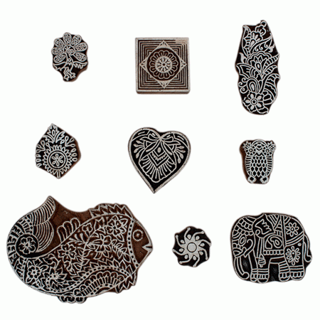 Set of 9 Piece New Mix Wooden Printing Block