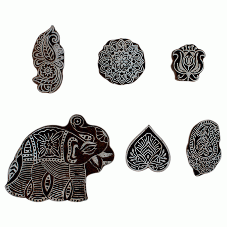 Set of 6 Piece New Mix Wooden Printing Block