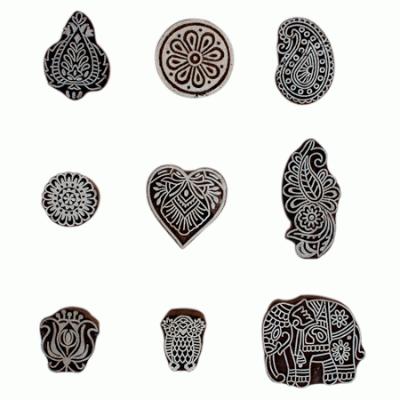 Set of 9 Piece New Mix Wooden Printing Block