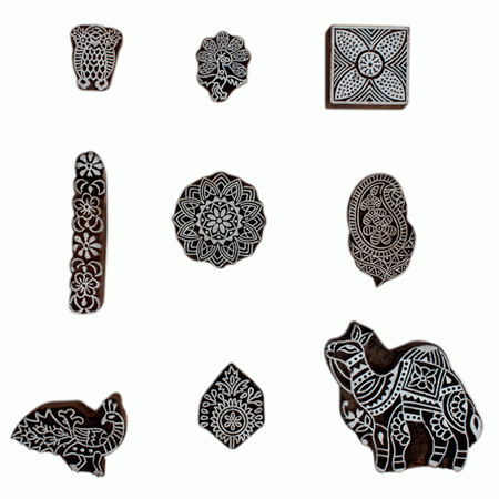 Set of 9 Piece New Mix Wooden Printing Block