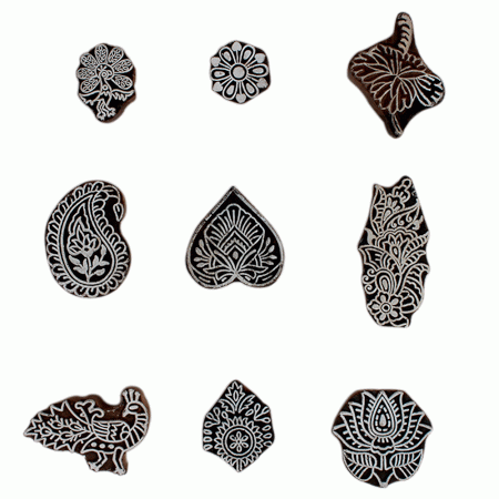 Set of 9 Piece New Mix Wooden Printing Block