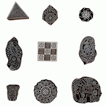 Set of 9 Piece New Mix Wooden Printing Block