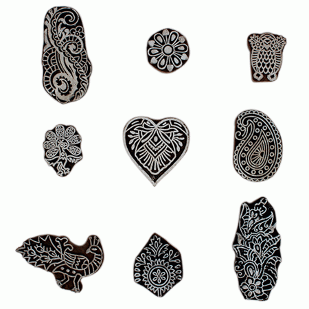 Set of 9 Piece New Mix Wooden Printing Block