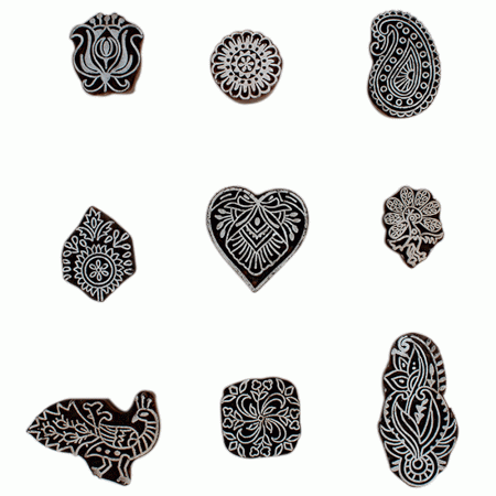 Set of 9 Piece New Mix Wooden Printing Block
