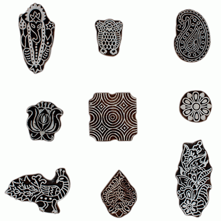 Set of 9 Piece New Mix Wooden Printing Block