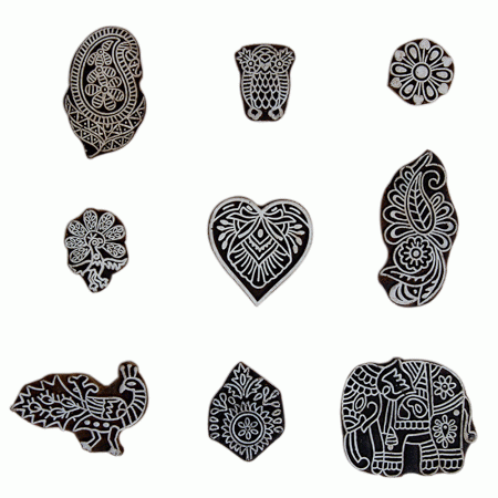 Set of 9 Piece New Mix Wooden Printing Block
