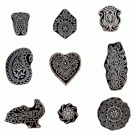 Set of 9 Piece New Mix Wooden Printing Block