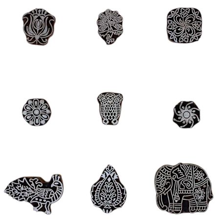Set of 9 Piece New Mix Wooden Printing Block