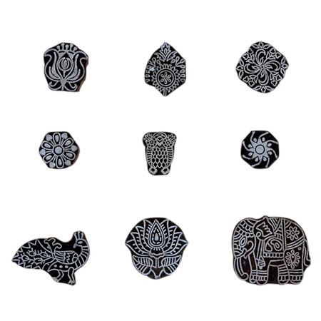 Set of 9 Piece New Mix Wooden Printing Block