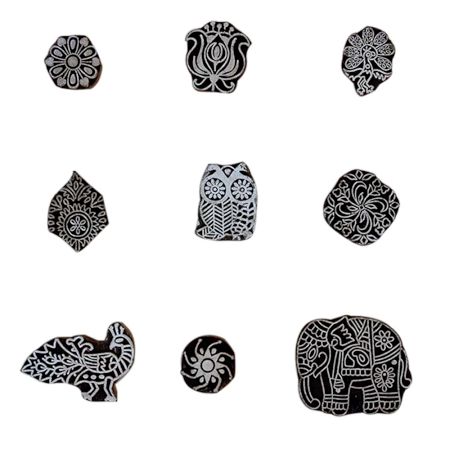 Set of 9 Piece New Mix Wooden Printing Block