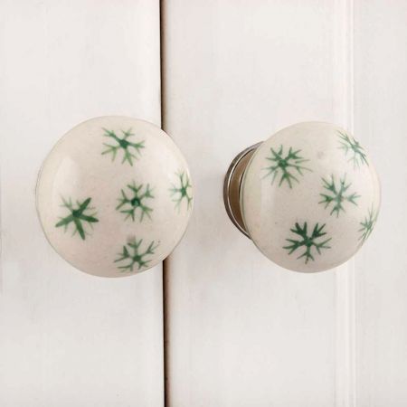 White Green Snow Flakes Knob