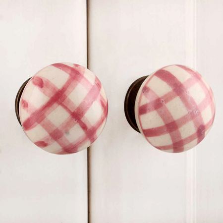 Pink Checked Flat Knob