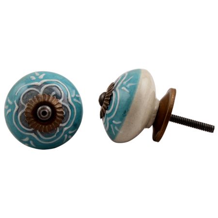 Sea Green Flower Ceramic Knob