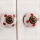 White Red Polka Dotted Ceramic Dresser Knob