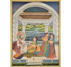 Mughal period Indian Moghul harem water colour painting 47.5 X 35.5