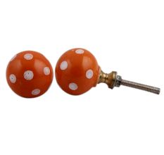 Orange Ceramic White Polka Dot Wardrobe Knob