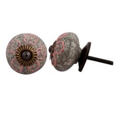 Pink Floral Crackle Cabinet Knob