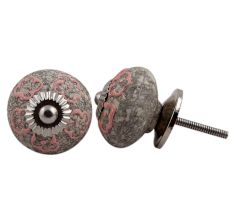 Pink Floral Crackle Cabinet Knob
