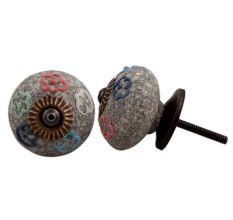 Multi Colored Floral Crackle Ceramic Drawer Knob