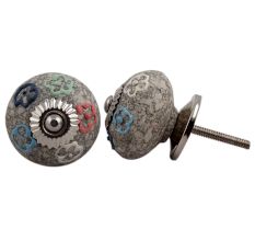Multi Colored Floral Crackle Ceramic Drawer Knob