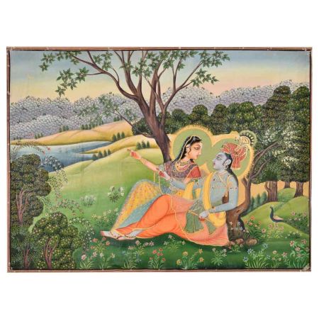 Krishnagarh painting of Lord Krishna and Radha in a beaitiful garden