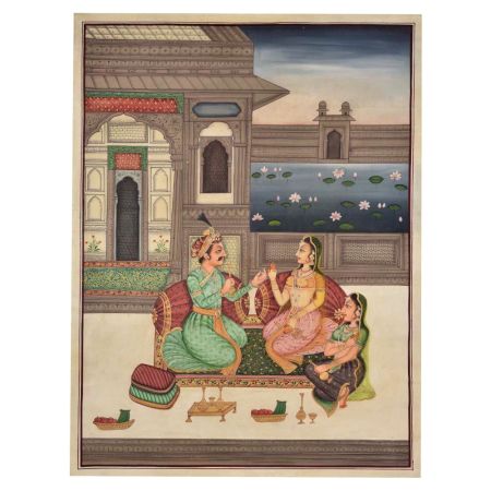 Royal romance Moghul painting 48 X 36