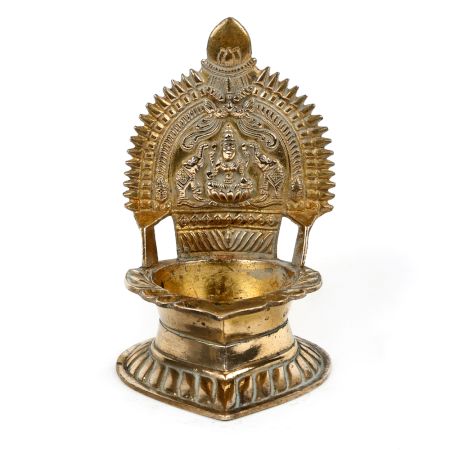 Hindu Ritual Oil Lamp with Deeplakshmi in Bronze