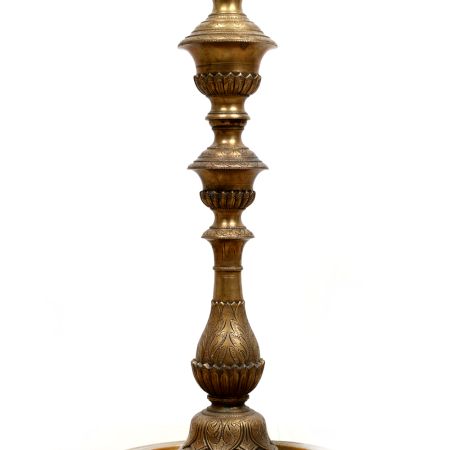 Long Brass Oil Lamp with Peacock Design.