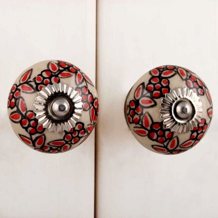 Red Tiny Flower Dresser Knob