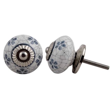 Grey Floral Crackle Ceramic Dresser Knob