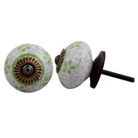 Lime Floral Crackle Ceramic Dresser Knob