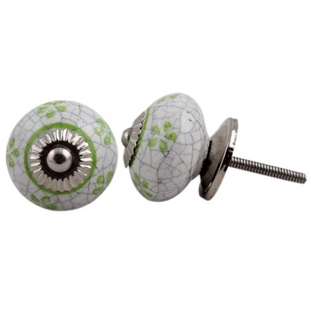 Lime Floral Crackle Ceramic Dresser Knob