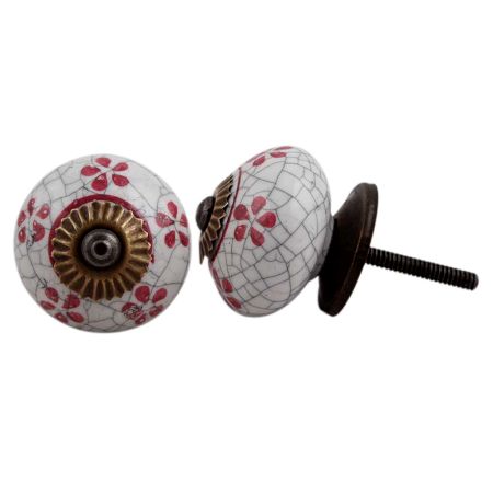 Pink Floral Crackle Ceramic Drawer Knob