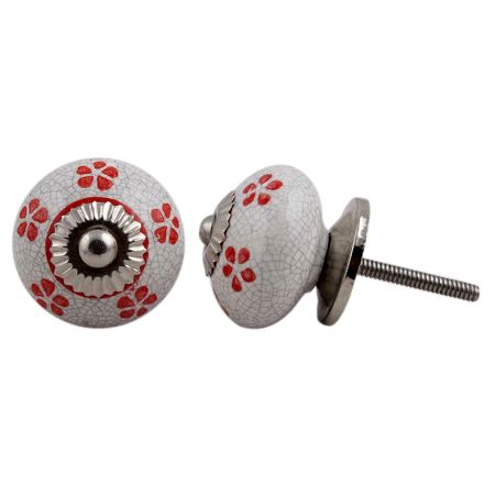 Red Floral Crackle Wardrobe Knob