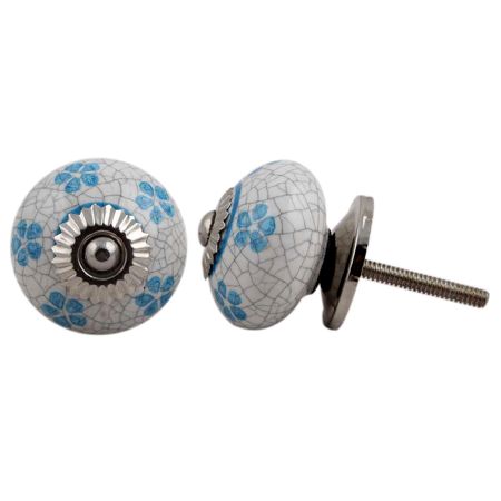 Turquoise Floral Crackle Ceramic Dresser Knob